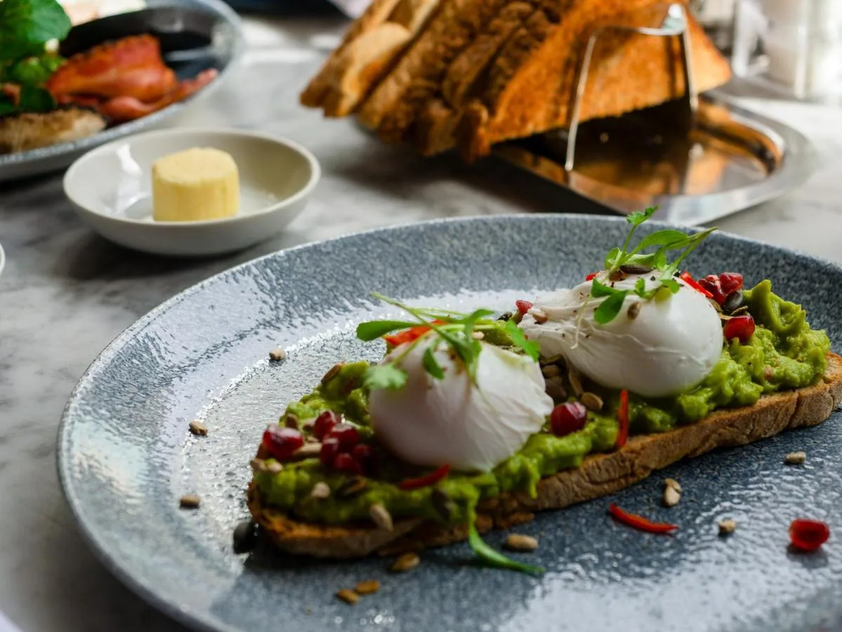 Avocado toast with poached eggs